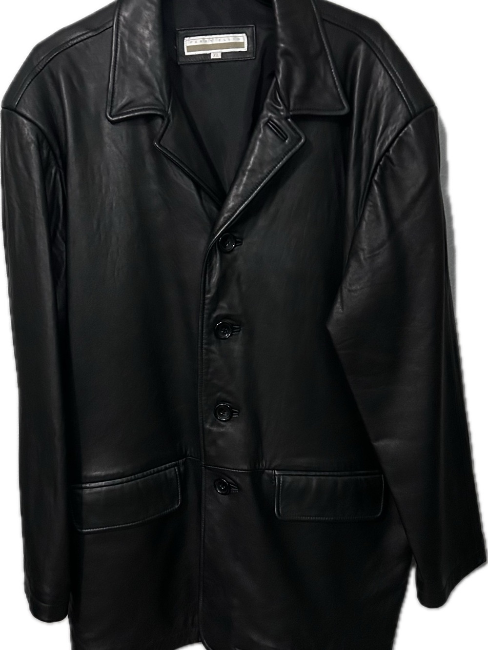 Perry Ellis Black Lambskin Leather Jacket Overcoat XL